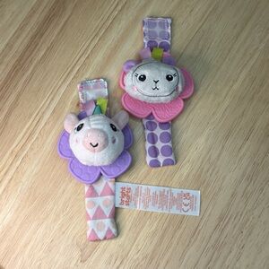 Bright Starts Rattle & Teether Wrist Pals, unicorn & llama design